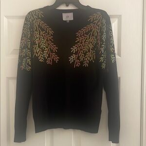 Women's Black Sweater with Colorful Leaf Design